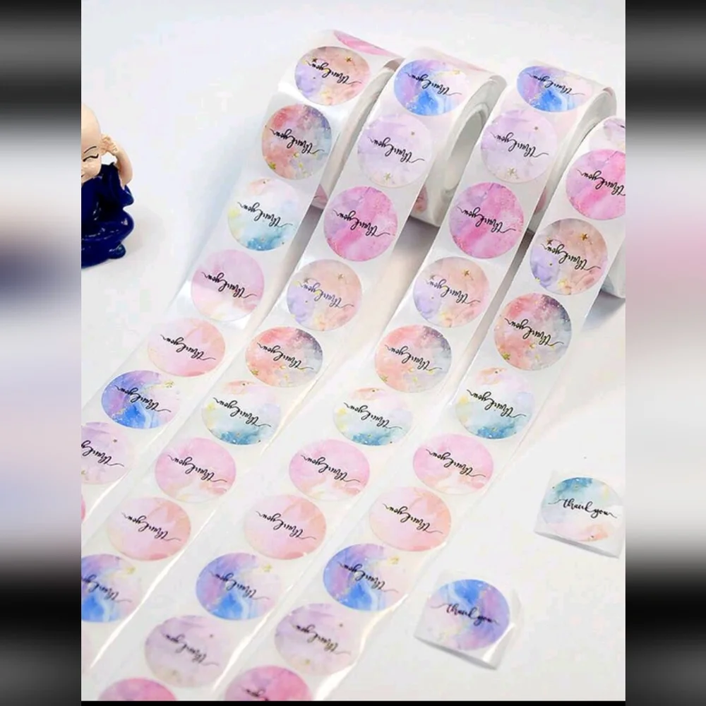 Watercolor Thank You Sticker Roll 500pcs Pastel Packaging Labels